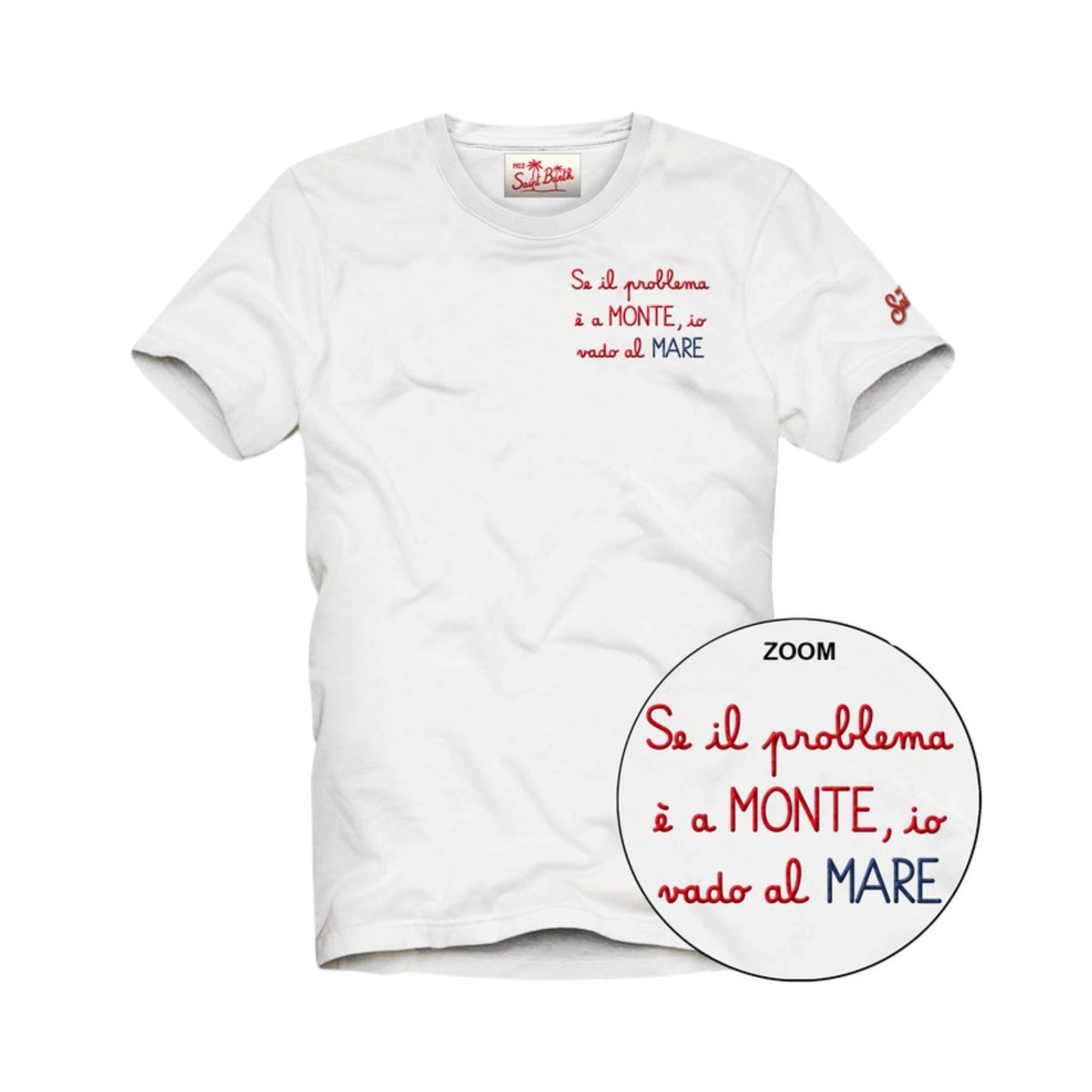 MC2 ST. BARTH T-SHIRT PORTOFINO IN JERSEY DI COTONE CLASSIC FIT CON RICAMO SE IL PROBLEMA E' A MONTE, IO VADO AL MARE