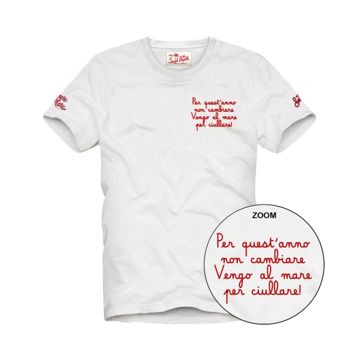 MC2 ST. BARTH T-SHIRT PORTOFINO IN JERSEY DI COTONE CLASSIC FIT CON RICAMO PER QUEST'ANNO NON CAMBIARE, VENGO AL MARE PER CIULLARE!