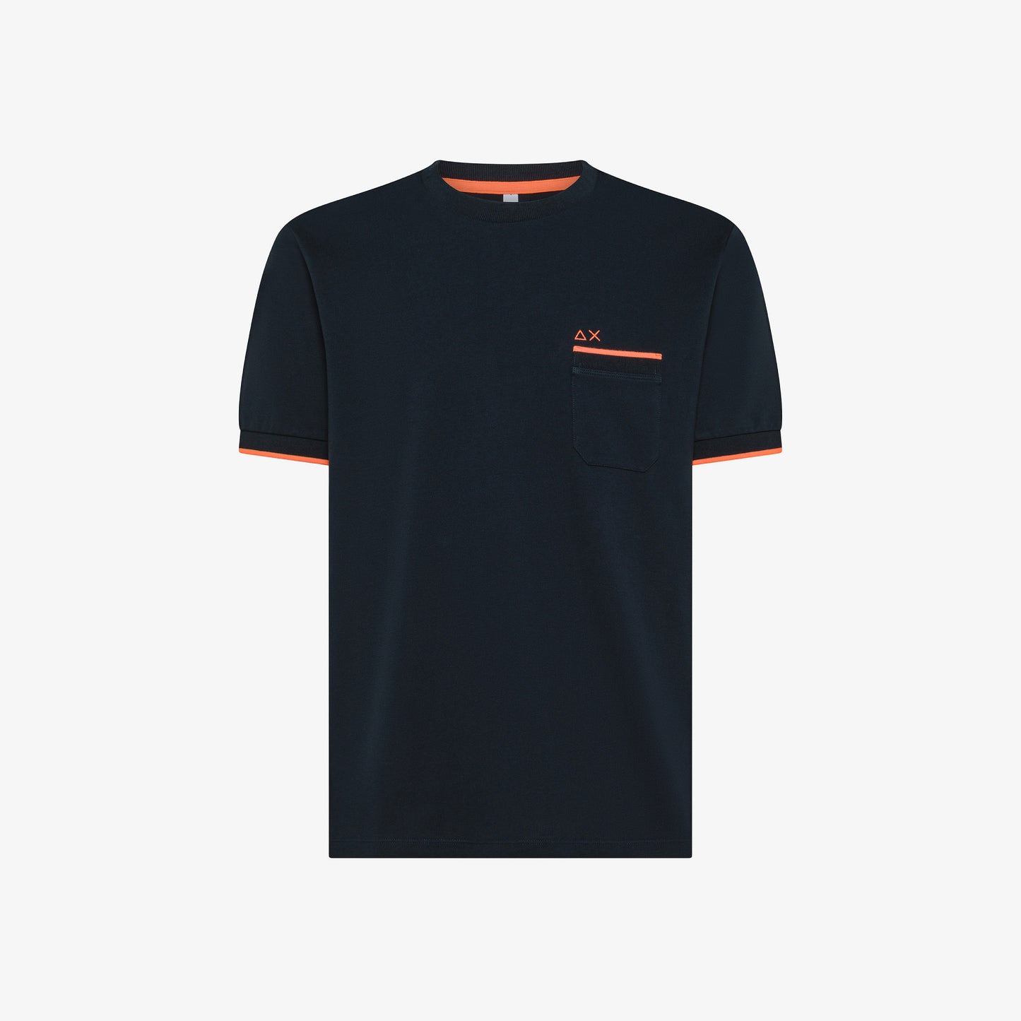 SUN 68 T-SHIRT PIQUET SMALL STRIPE FLUO S/S NAVY BLUE T35124