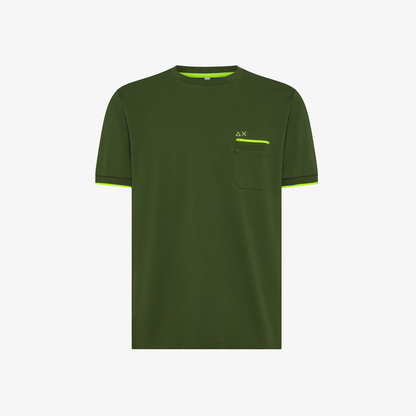 SUN 68 T-SHIRT PIQUET SMALL STRIPE FLUO S/S VERDE SCURO T35124