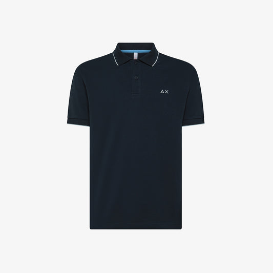 SUN 68 POLO SMALL STRIPES ON COLLAR S/S NAVY BLUE A35110