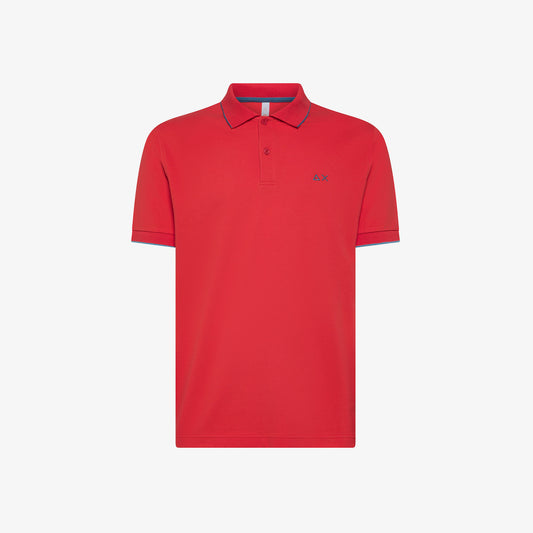 SUN 68 POLO SMALL STRIPES ON COLLAR S/S ROSSO A35110