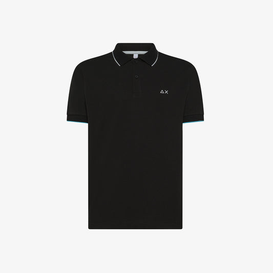 SUN 68 POLO SMALL STRIPES ON COLLAR S/S NERO A35110