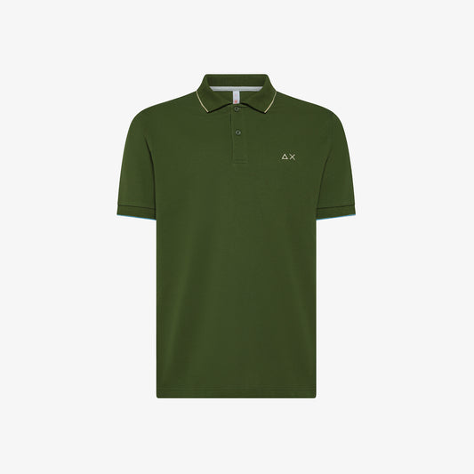 SUN 68 POLO SMALL STRIPES ON COLLAR S/S VERDE SCURO A35110