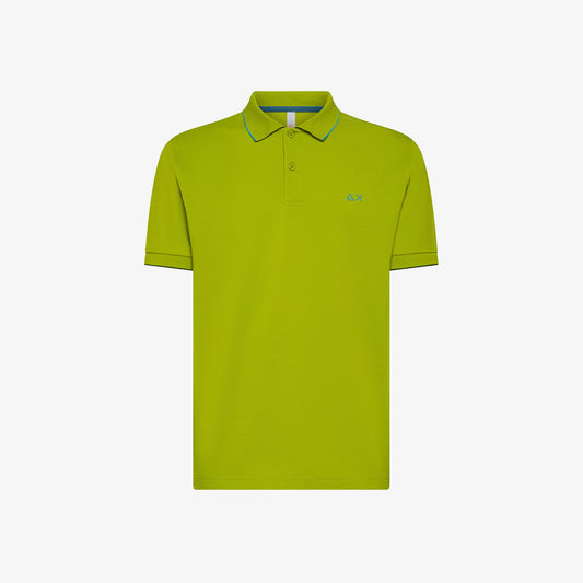 SUN 68 POLO SMALL STRIPES ON COLLAR S/S OLIVA A35110