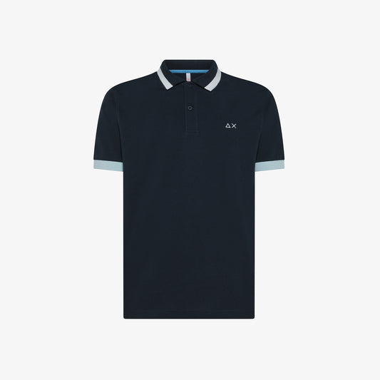 SUN 68 POLO BIG STRIPES ON COLLAR S/S NAVY BLUE A35112