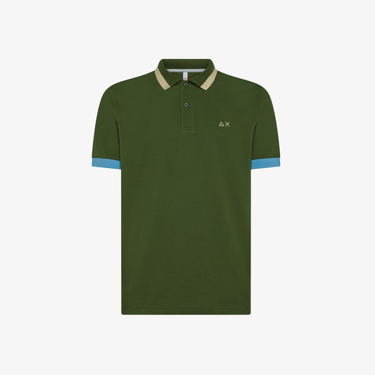 SUN 68 POLO BIG STRIPES ON COLLAR S/S VERDE SCURO A35112