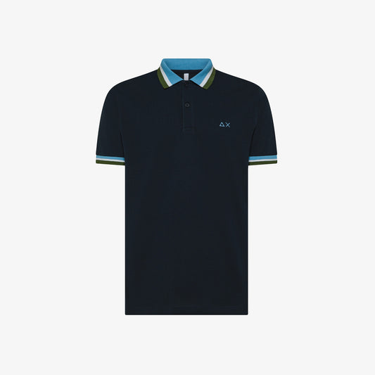 SUN 68 POLO COLLAR MULTISTRIPES S/S NAVY BLUE A35117