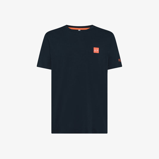 SUN 68 T-SHIRT LOGO FLUO S/S NAVY BLUE T35107