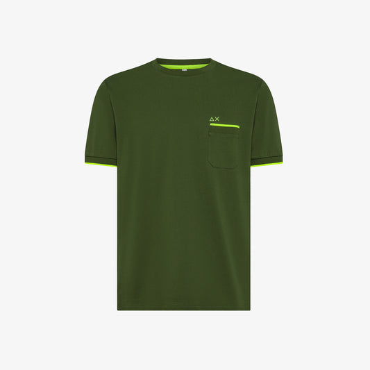 SUN 68 T-SHIRT PIQUET SMALL STRIPE FLUO S/S VERDE SCURO T35124