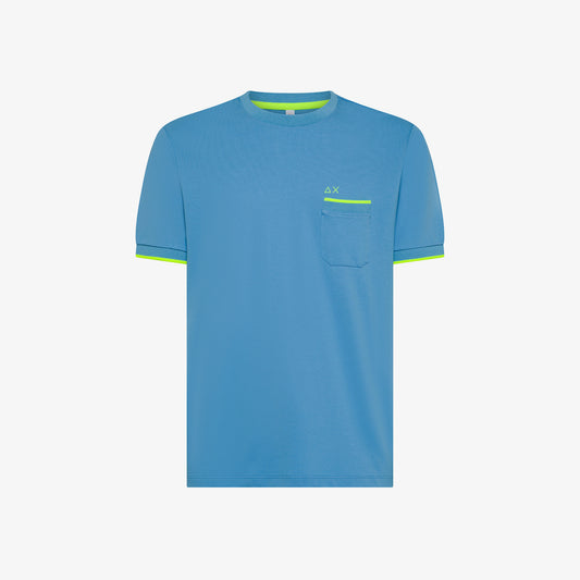 SUN 68 T-SHIRT PIQUET SMALL STRIPE FLUO S/S AVIO T35124