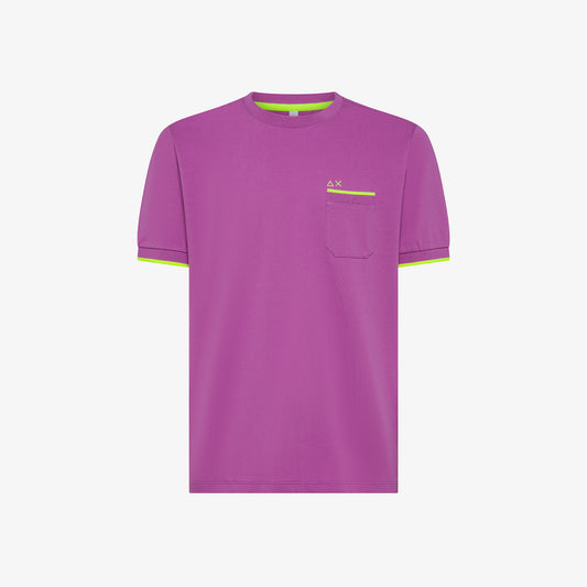 SUN 68 T-SHIRT PIQUET SMALL STRIPE FLUO S/S CICLAMINO T35124